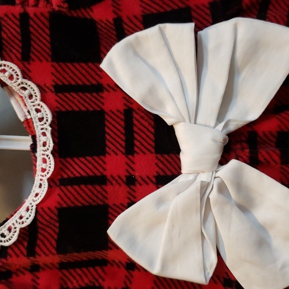 Little Me NWT Red and Black Plaid Dress with Lace/Bow Trim and Tights - Picture 7 of 7